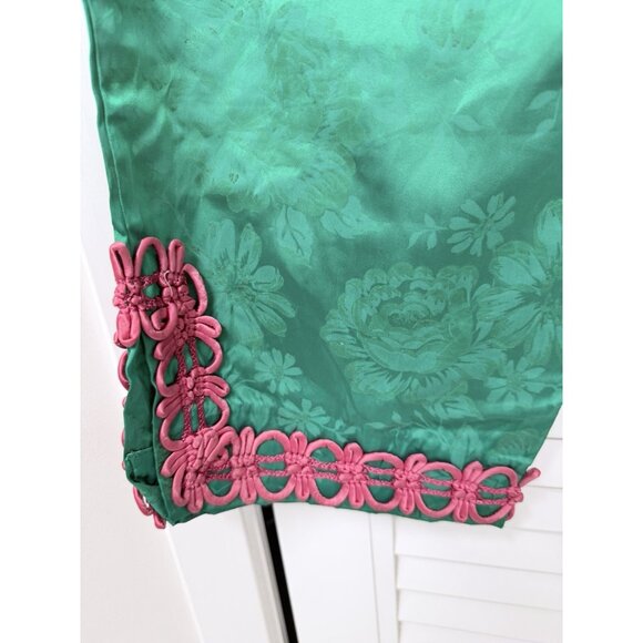 Green And Pink Floral Embroidered Embellished Oriential Pants Waist 31 - Picture 3 of 4